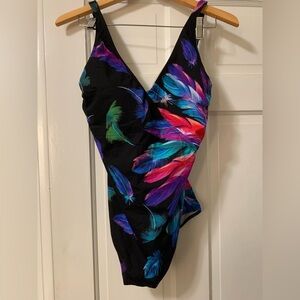 Gottex nwt new feather colorblock black swimsuit one piece bathing suit 14